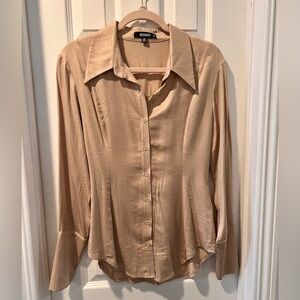 Missguided Nude Beige Satin Button-Down Shirt